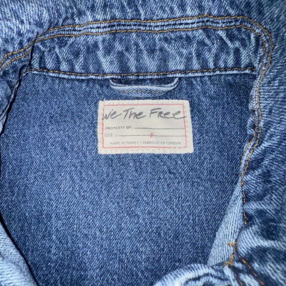 We The Free People Jolene Trucker Denim Jean Jacket Small Oversized BOHO Cowgirl - Picture 8 of 16